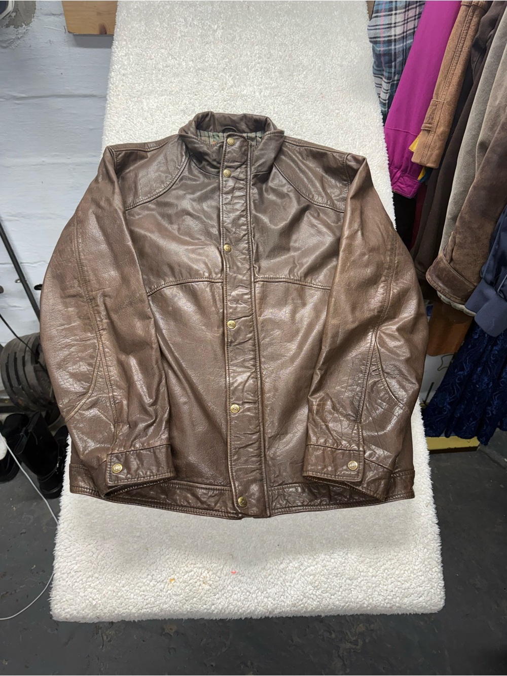 The Territory Ahead Men's Brown Leather bomber Jacket flannel lined size Large